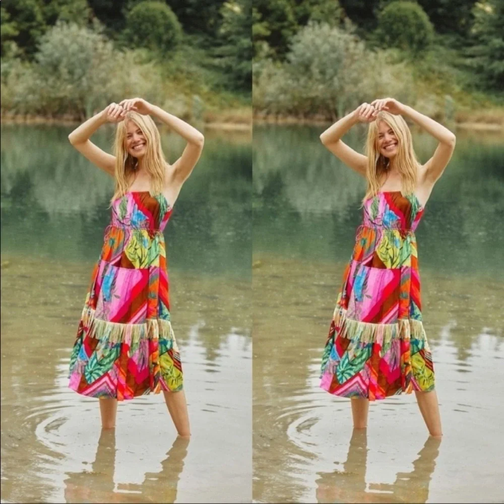 NWT Anthropologie Farm Rio Palila Fringed Midi Dress xs